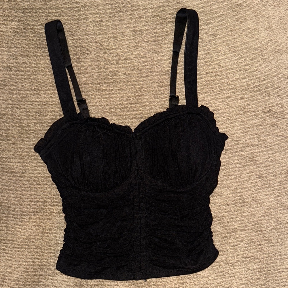 Moa Moa Black Ruched Bustier Tank Top